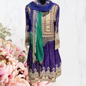AFGHAN DRESS WITH BRAIDED BEADS AND EMBROIDERY~ HANDMADE! Approx Size 12